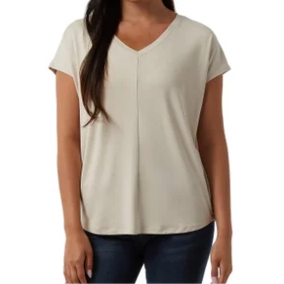 32 Degrees Cool Women's Soft Luxe Short Sleeve V-Neck Top cream tan - Picture 1 of 6